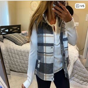 Thread & Supply Cream and Gray Plaid Vest Small